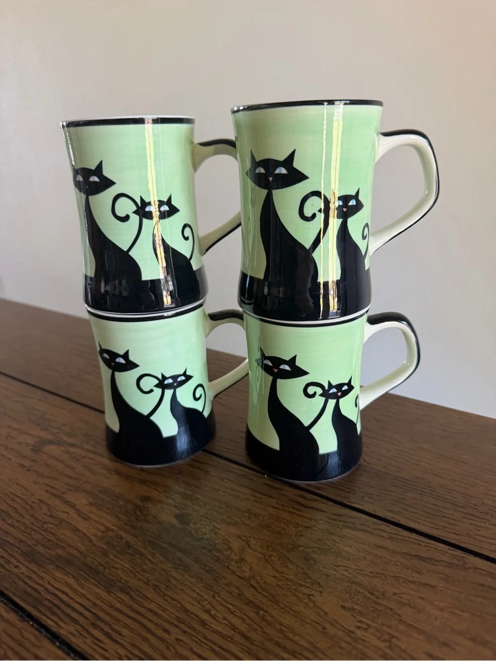 Hues N Brews Black Cat Mug Paw Print MCM Style Coffee Cup Cat Lover Set Of 4